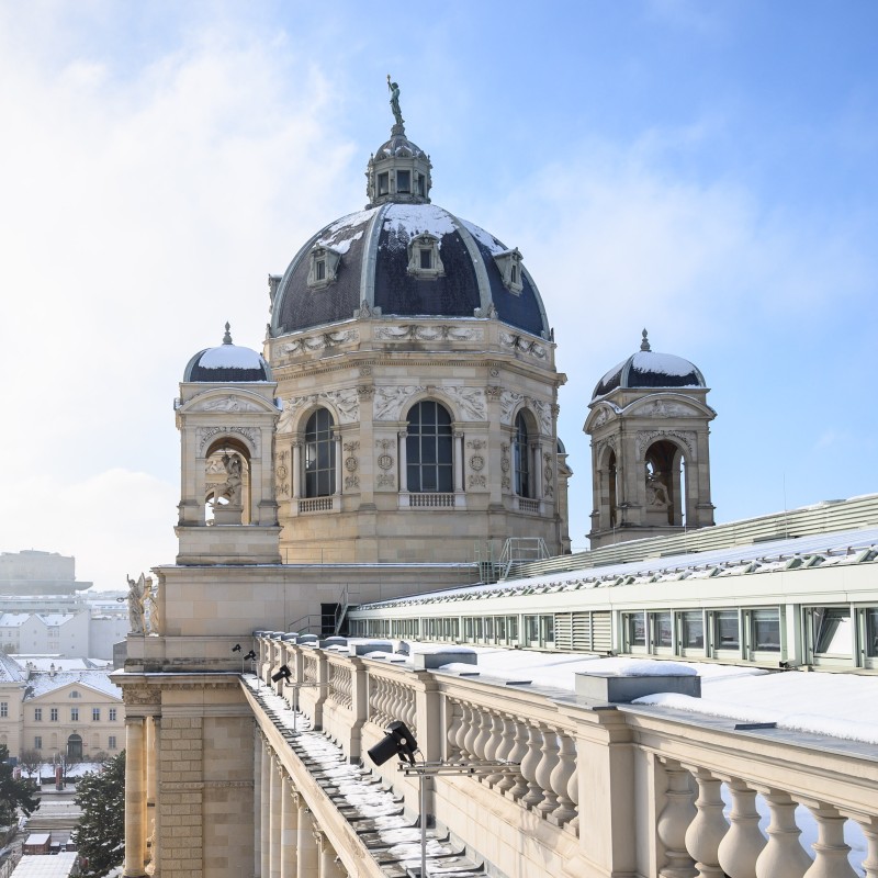 Dach des NHM Wien: Dach des Museums mit Schnee